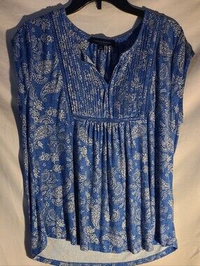 Tommy Hilfiger Blue Paisley Pintuck Peasant Top